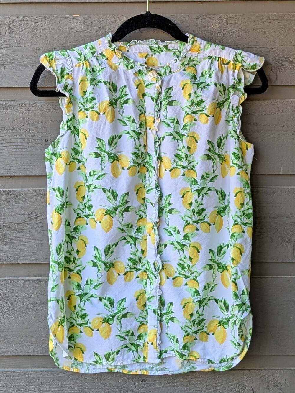 LOFT Sleeveless Lemon Citrus Print Blouse White Yellow Green Size XS